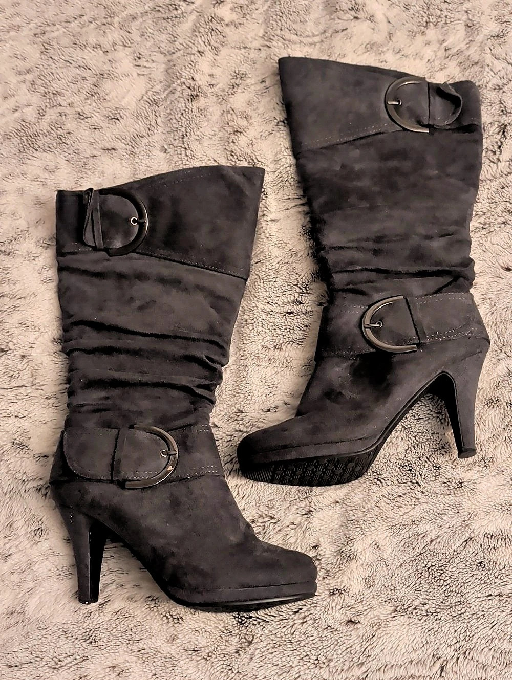 Top Moda Grey Faux Suede Heeled Boots US 8